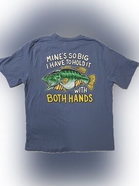 Bass Pro Shops Blue Short Sleeve Tee with Green & Yellow Fish Graphic